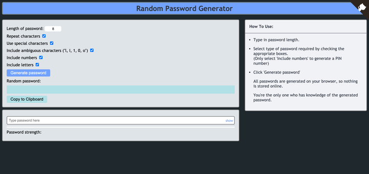 A random password generator site