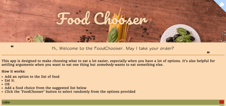 A food chooser website
